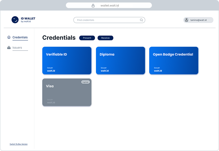 Desktop wallet screen